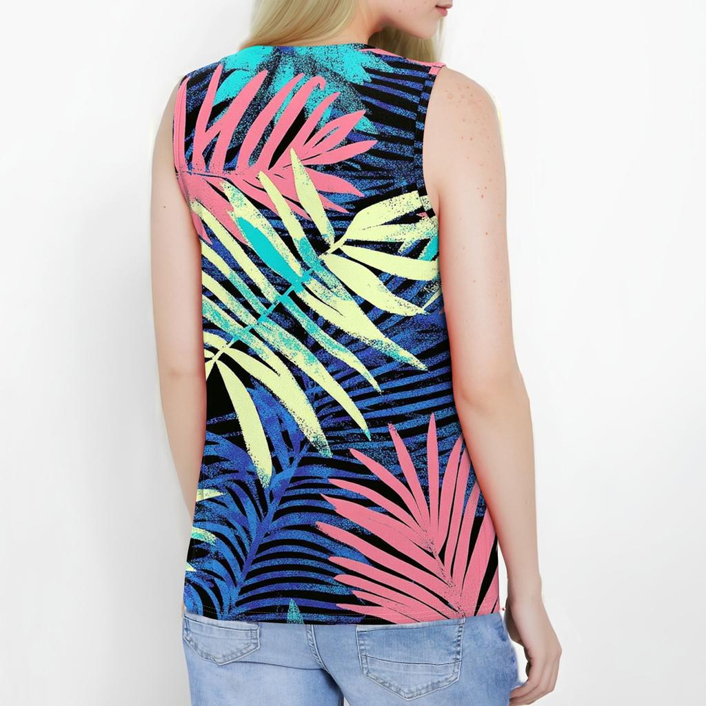 Женская мода, летняя майка с круглым вырезом, легкая майка без рукавов с принтом