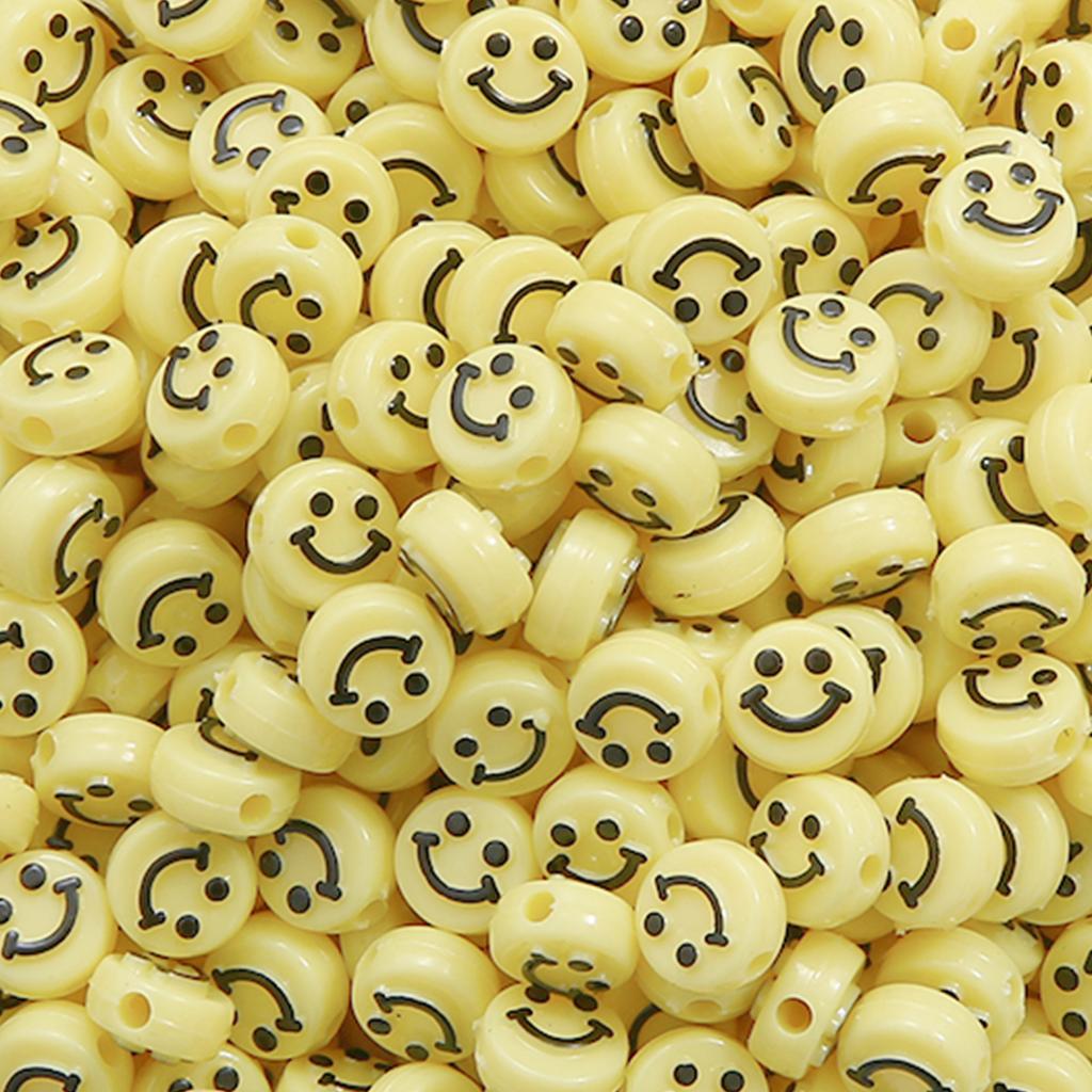500Pcs Round Shape Acrylic Beads Spaced Smile Beads For Jewelry Making Craft Accessories
