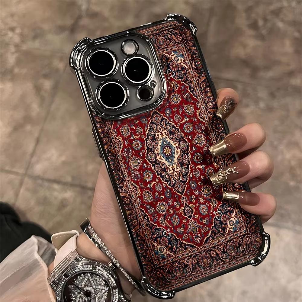 Персидский ковер Цветочный узор Покрытие Чехол для телефона Для iPhone 17 Air 16e 15 14 13 12 11 Pro Max Plus Mini SE Защита от падения Подушка безопасности