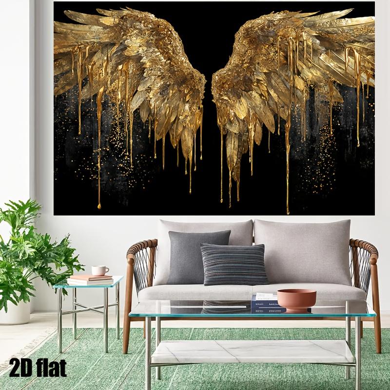 One-piece 2D flat elegant gold-wing party backdrop curtain featuring a golden wing design