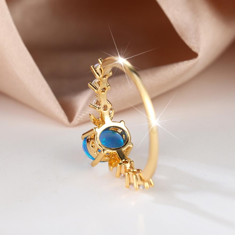 Женское ретро-кольцо с белым овальным опалом и маленькой луной, обручальное кольцо, ювелирное изделие, обручальное кольцо