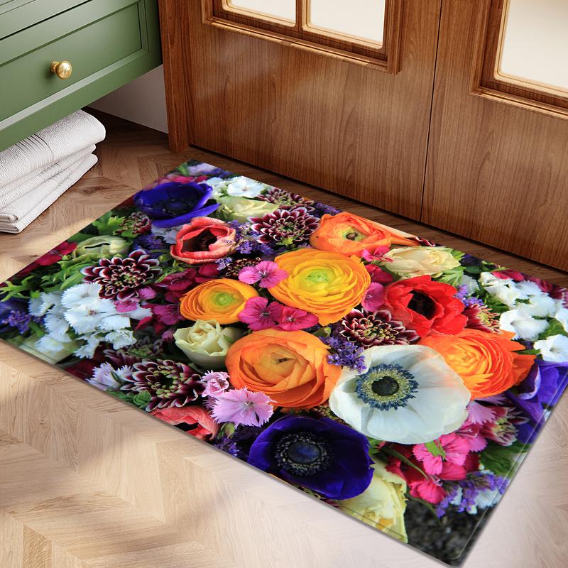 3D красочные цветы фланелевый коврик для двери латексный противоскользящий впитывающий коврик для прикроватной тумбочки