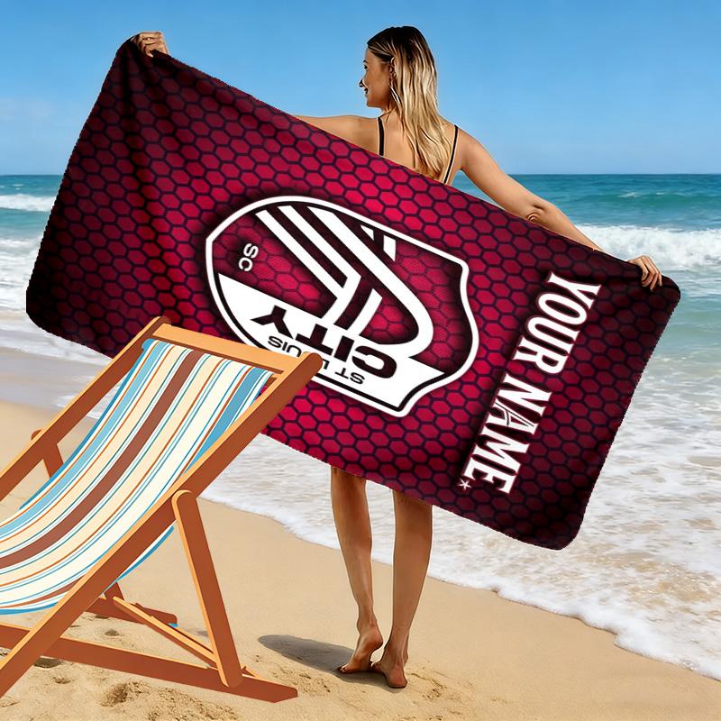 Name Custom St. Louis City SC Print Beach Towel, Large Soft Quick Dry Towel for Beach Camping Swimming