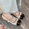 Square Head Low Chunky Heels Metal Costume Bow Flats Shiny Elegant Designer Shoes Women's Fashion Temperament Slippery Loafers
