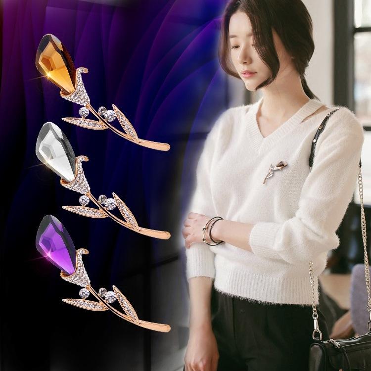 Сплав золота комплект хрустальный цветок брошь темперамент универсальная тюльпан брошь женская одежда аксессуары