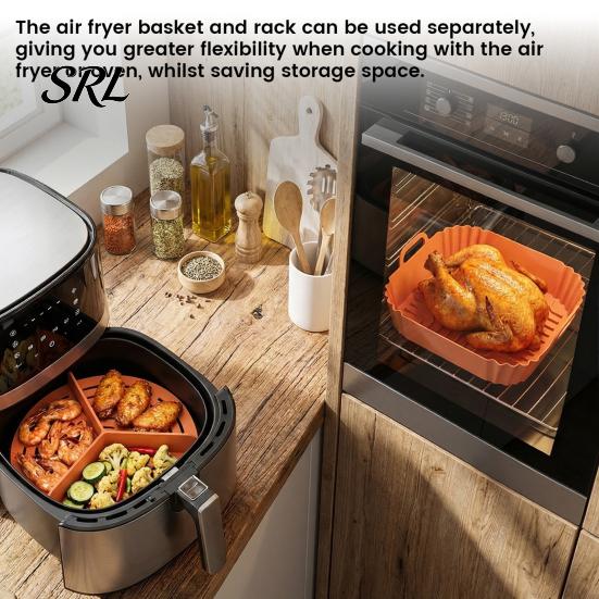 Kitchen Gadget for Air Fryer 2PCS Silicone Baking Pan with Handles, Square And Rectangular Versatile Accessory Oven Tray Set, Nonstick Liner Roasting