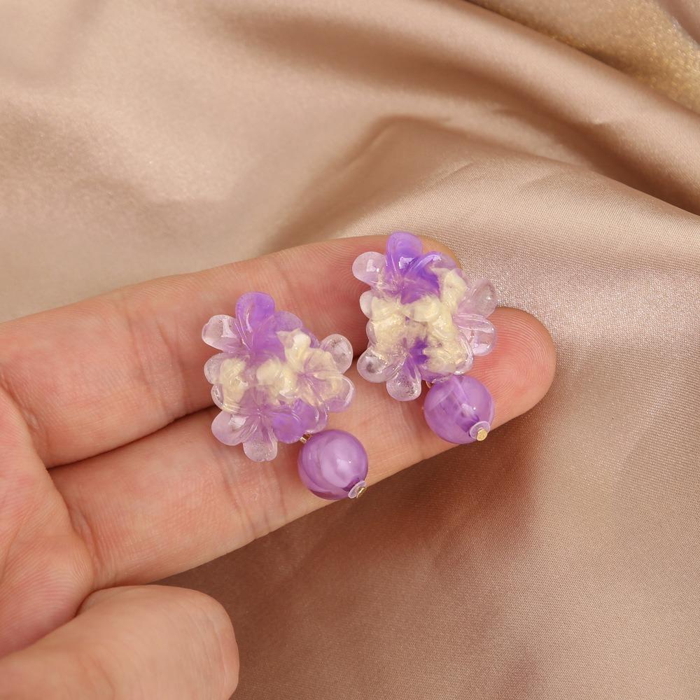 1pair Resin Fabric Fabric Flower Earring Contrasted Blush-colored Ear Accessories Women Girl