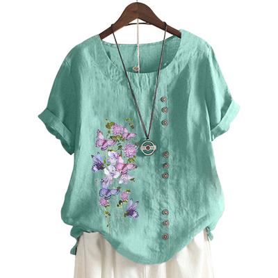 Стильная женская хлопковая повседневная футболка с 11 узорами и пуговицами