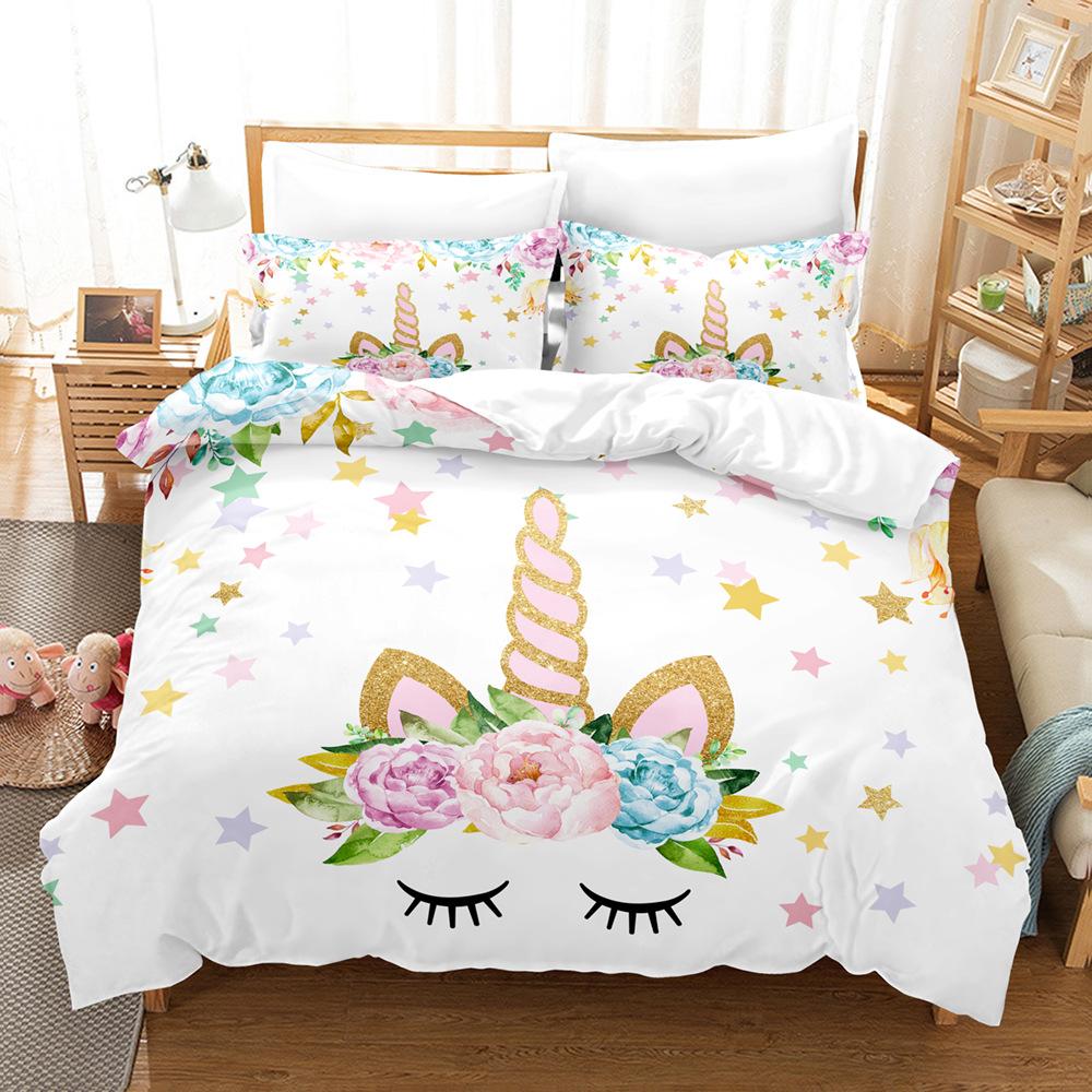 Double And Single Bed Bedding Set,Lovely Princess Unicorns,Pink Cute Bed Cover,Pillowcase,High Quality Comfort Sets,2 PCs,3PCs