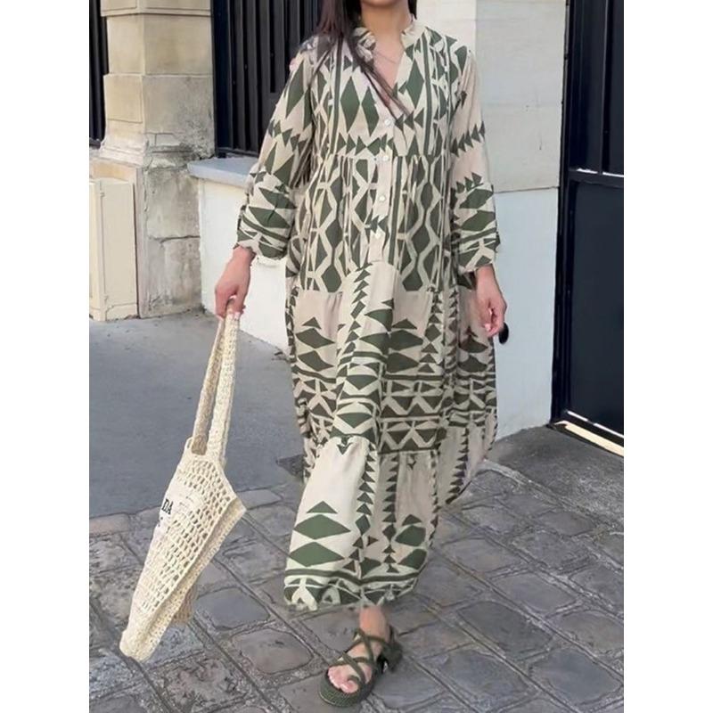Элегантное платье макси, женское повседневное уличное платье, винтажное геометрическое платье с v-образным вырезом в стиле бохо, пляжные длинные свободные платья, женские платья, халат Ete Femme