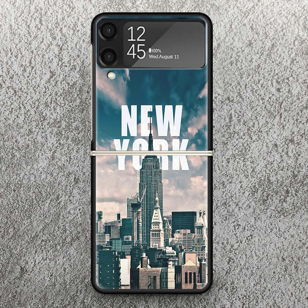 NYC New York City Print Case For Samsung Galaxy Z Flip 3 4 5 6 7 5G Phone Shell Flip7 Flip6 Flip5 Flip4 Flip3 Pattern Cover For