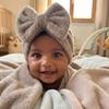 Вязаная шапка с бантом из плюшевого флиса, дышащая, для новорожденных, осенне-зимняя, детский платок-шапка, для девочек и мальчиков