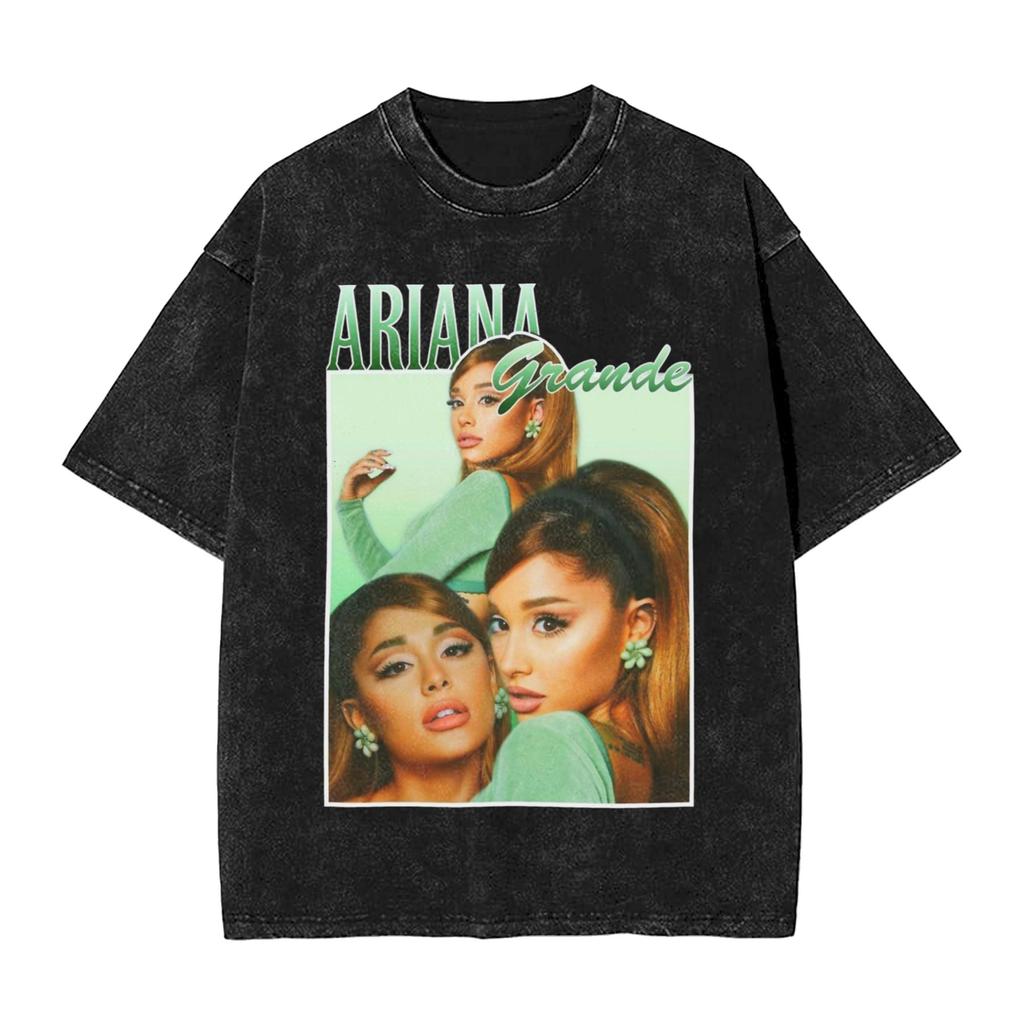 Washed T Shirts Arianas Grandes Retro Vibes Hip Hop Vintage T-Shirt Harajuku Streetwear 100% Cotton Summer Tops Tees Men Women