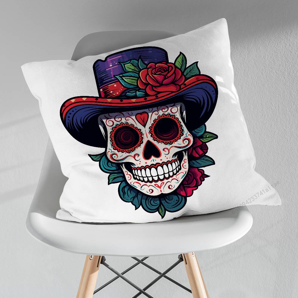 Day of the Dead Sugar Skulls Throw Pillow Case Living Room Sofa Cushion Cover For Home Bedroom Decoration Protector
