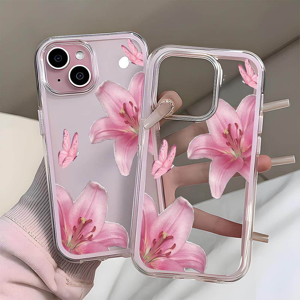 Романтичный Розовый Лилия Прозрачный Чехол Для Телефона Для iPhone 11 12 13 14 15 16 17 Pro Max 17 Air Plus 2 в 1 Конфетный Цвет Силиконовый Мягкий Чехол