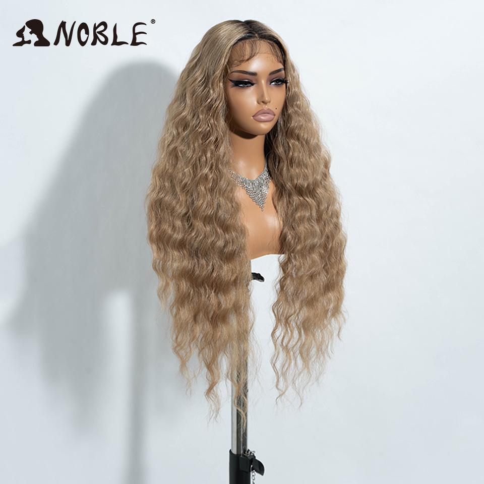 Noble Synthetic Lace Front Wig Cosplay 30" Body Wavy Blond Wig Lace Front Wig For Women High Density Lace Wig Ombre Blonde Wig