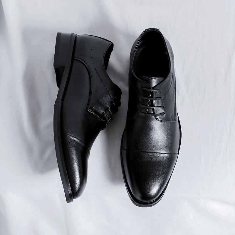 2026 New Men Leather Shoes Formal Elegant Dress Shoes Lace Up Man Casual Footwear Original Pointed Versatile Small Leather Shoes