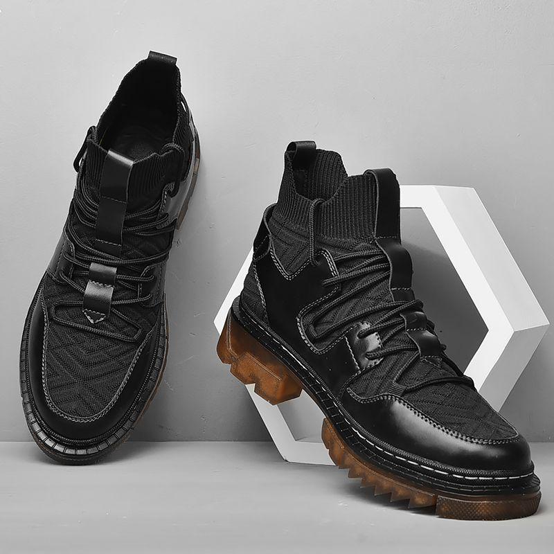 Кожаные вязаные ботинки martin, мужские мотоциклетные ботинки, одинарные ботинки