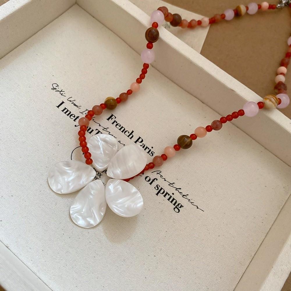 Ocean Style Shell Flower Necklace Beaded Ocean Style Neck Chain Stone Pendant Necklace  Girls