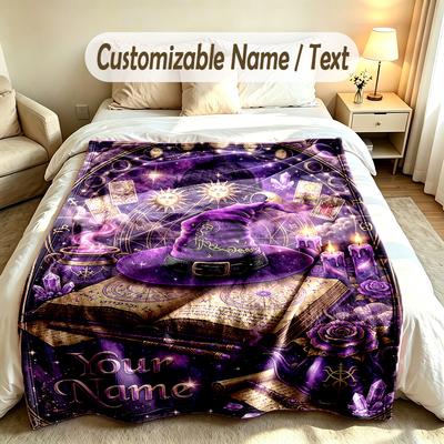 Witchcraft Theme Custom Blanket Personalized Name & Text Customized Soft Warm Throw Blanket Home Decor