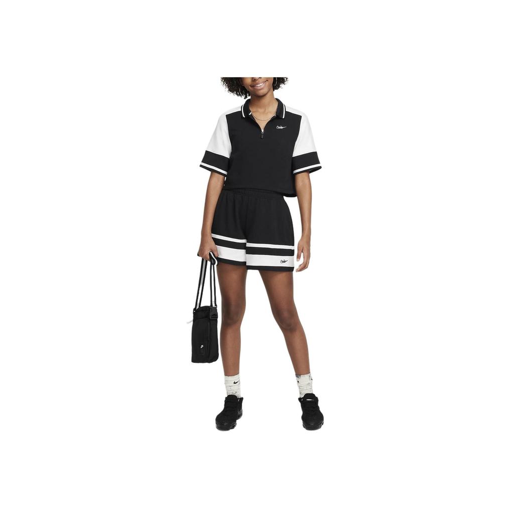 Nike Футболка-поло Colorblock с коротким рукавом, спортивная, повседневная, женская, топы, черный, белый FV0188-010