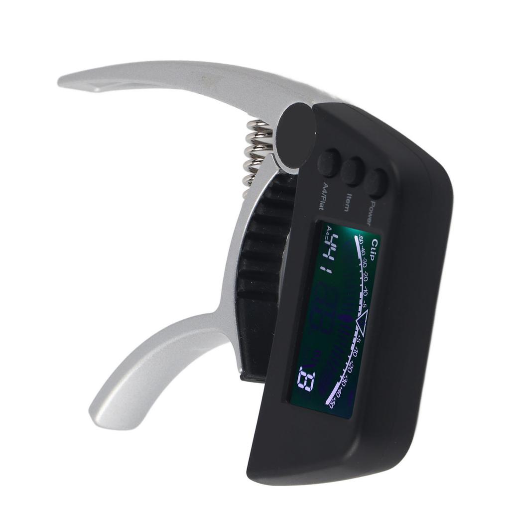 Guitar Capo Tuner Zinc Alloy ABS 2 In 1 Clip with LCD for Acoustic Electric Classical UkulelesSilver