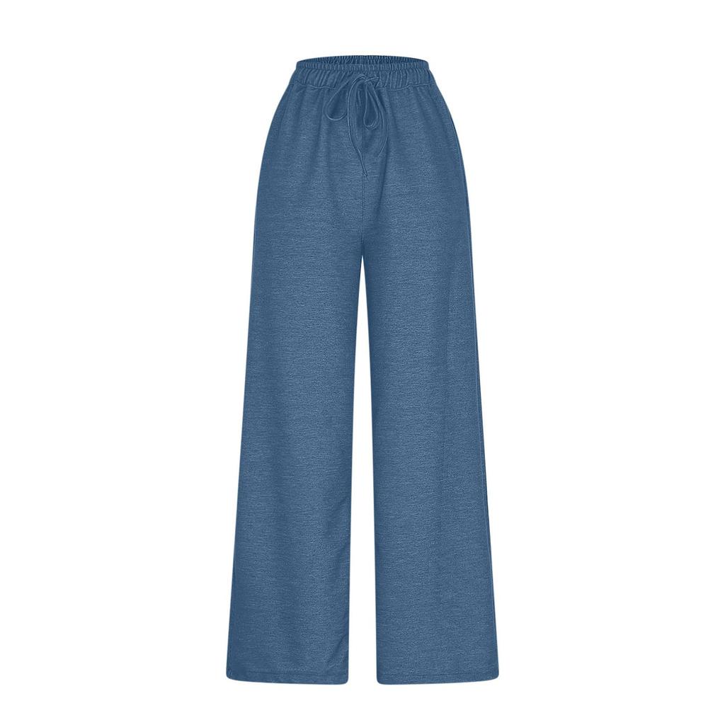 Женские эластичные брюки с высокой посадкой, повседневного кроя, с широкими штанинами, длинные, с карманами