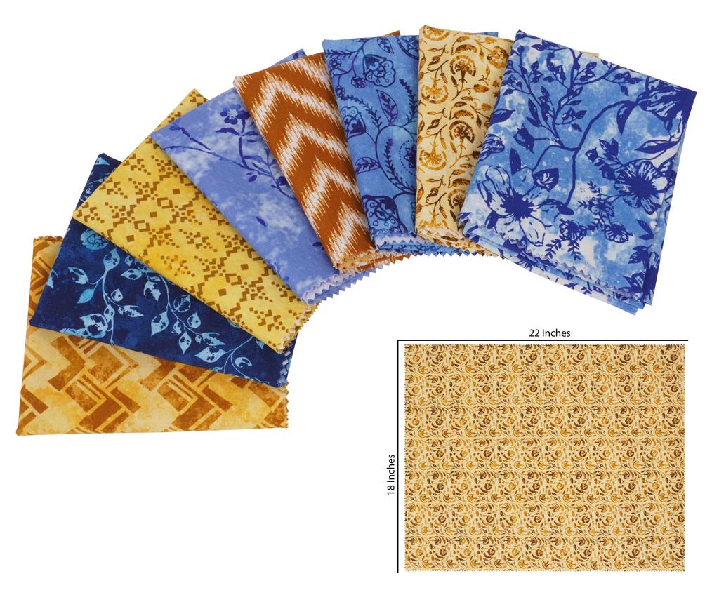 Soimoi Комплект из 8 кусков ткани Fat Quarter, азиатский батик с принтом 18"x22" для самостоятельной работы в стиле пэчворк - 100% хлопок, предварительно нарезанная ткань для квилтинга, горчичный, коричневый,