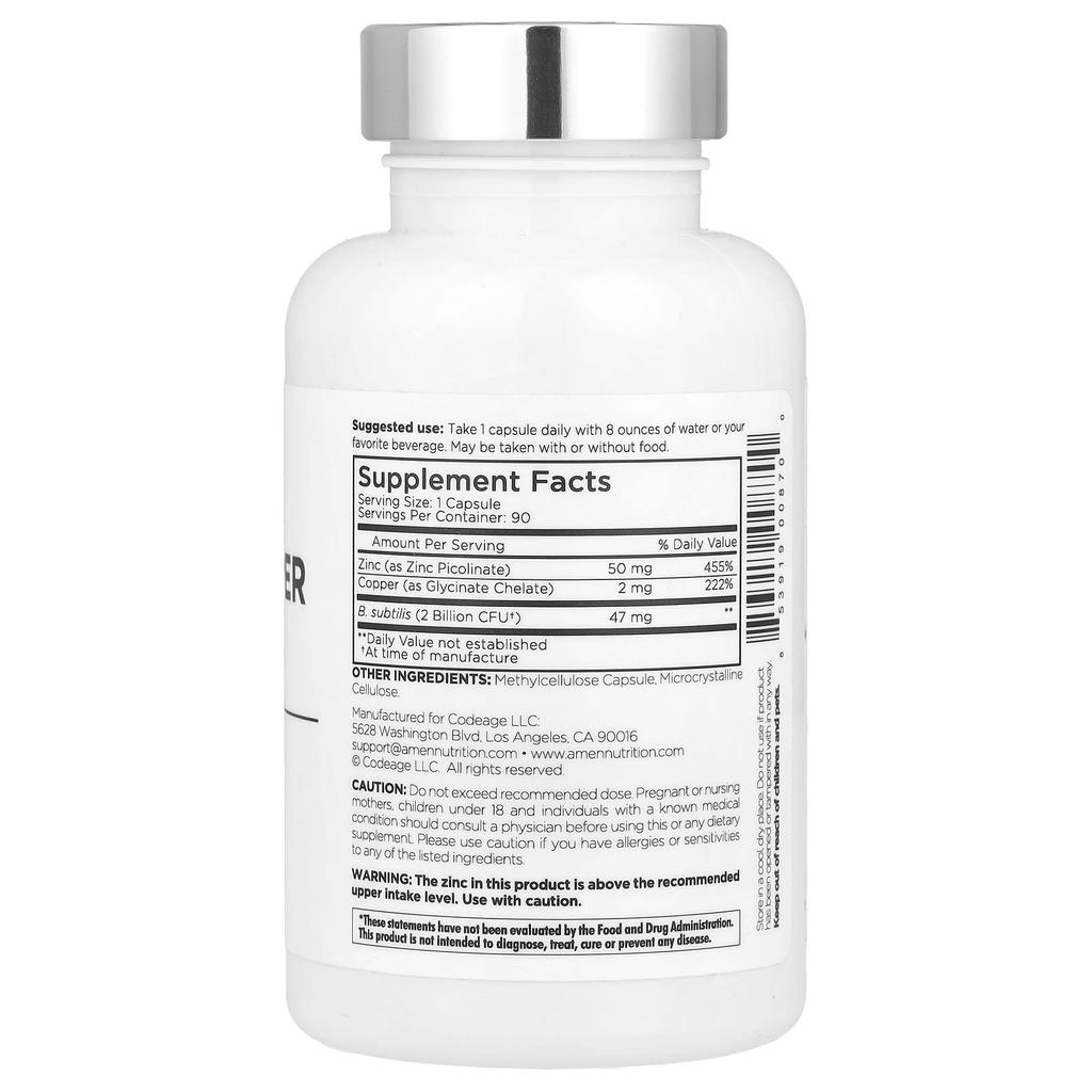 Amen, Zinc/Copper + Probiotic, 90 Veggie Caps