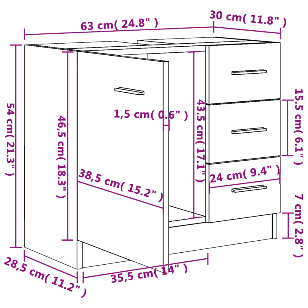 Washbasin Cabinet in Sonoma Oak 63 x 30 x 54 cm Particleboard