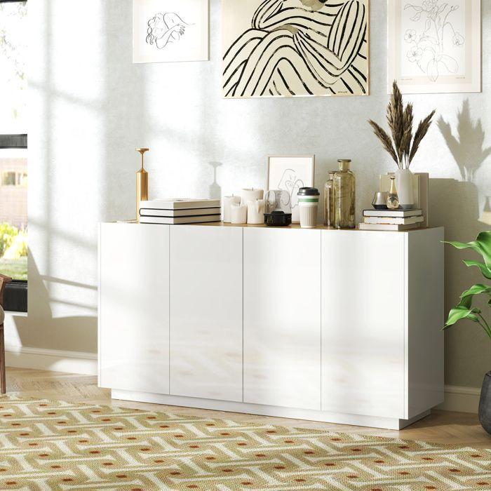 Buffet salle à manger - HOMCOM - avec 4 portes à fermeture douce et étagères réglables - 140 x 40 x 75 cm - blanc laqué