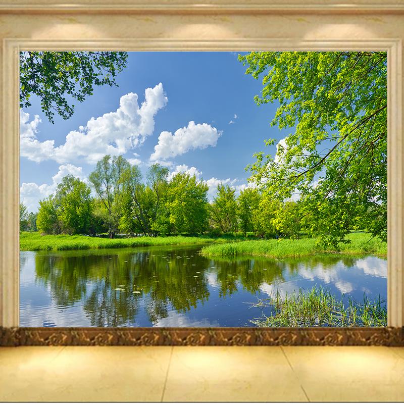 Лесной вид на озеро, природный пейзаж, 3D фото обои для спальни, гостиной, дивана, ТВ, фон, папье-пеинт, индивидуальный постер, настенная роспись