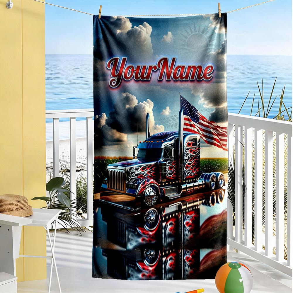 Kw Heavy Trucks Personalized Text Beach Towel Super Soft & Absorbent Ideal for Travel Outdoor Swim Pool Yoga Surf Camping Hiking Gym Gift Holiday