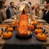 Halloween Souvenir Decor Pumpkin Skeleton Cloche Lamp, Lighted Stacking Skull in Clear Atmosphere Night Light Dome with Witch Hat for Tabletop Mantel,