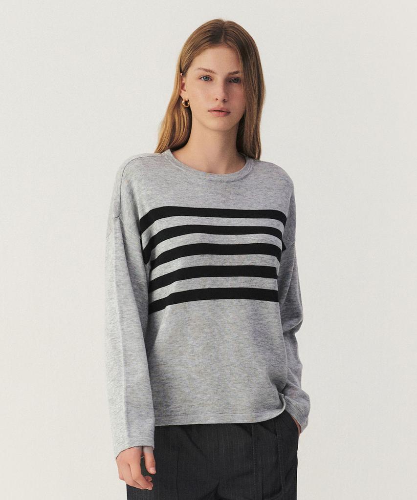 ARTID Round Neck Striped Knit_Grey Charcoal