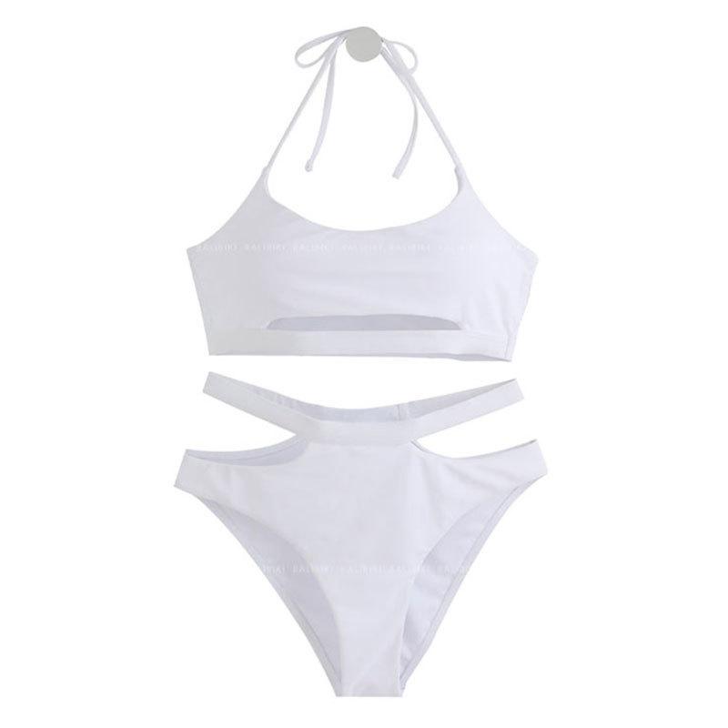Bikini new Korean version of sexy slim-fitting small breasts gather high waist, belly cover, neck sling, split swimsuit women