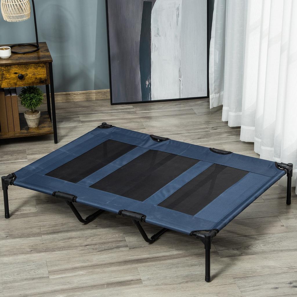 Dog Bed, Foldable, Outdoor Dog Bed, Elevated Stand, 122 cm x 92 cm x 23 cm, Blue + Black