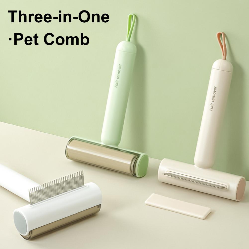 Pet Hair Tool Pet Grooming Brush with Hair Remover Roller Detangling Comb 3-in-1 Deshedding Tool for Dogs Cats for Dematting