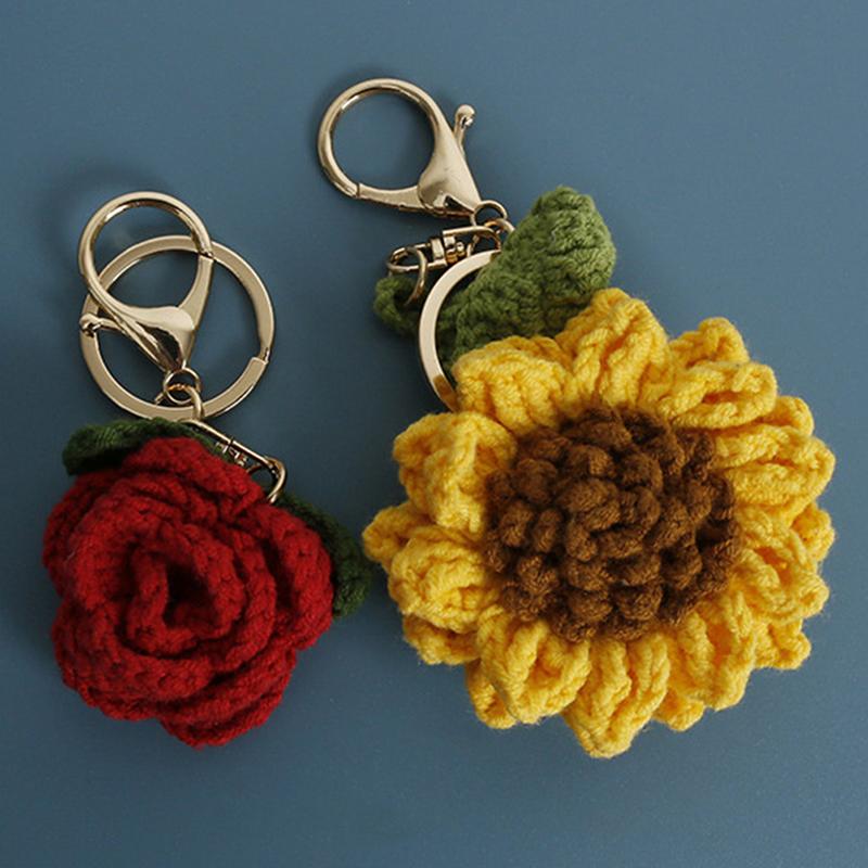 Изысканный кулон с розой ручной работы, тканый креативный шерстяной брелок с подсолнухом, связанный крючком