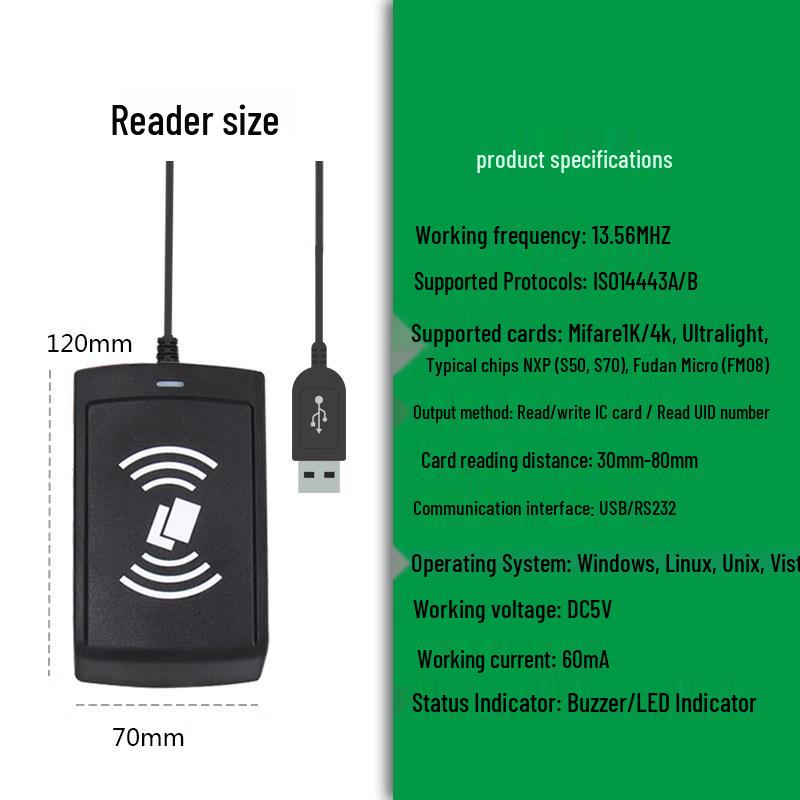 Высокочастотный 13,56 МГц NFC RFID считыватель-записыватель 14443A с последовательным портом RS232