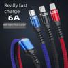 New 6A Super-Fast Charging Braided 3-in-1 Data Cable for Android, Type-C & Apple Devices