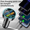 Car Charger 5 Ports USB Super Fast Charging Intelligent Charging Voltage Detection Digital Display Car Adapter Phone Charger