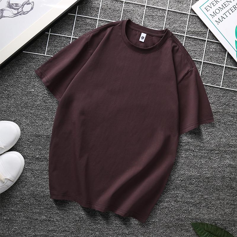 Zirunking Long-staple Cotton Short-sleeved T-shirt Unisex Top Youth Casual Solid Color Loose Round Neck Half-sleeved Top CHANGRONG