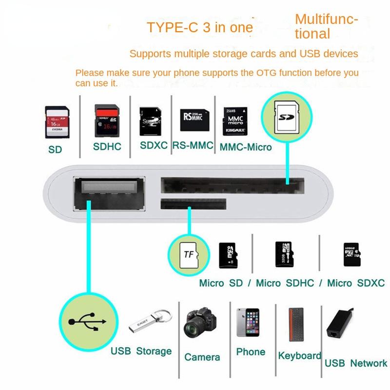 Multi Port Hub 3 In1 Converter Type-c To USB C A OTG Adapter TF SD Micro Memory Card Reader for Samsung Android Laptop