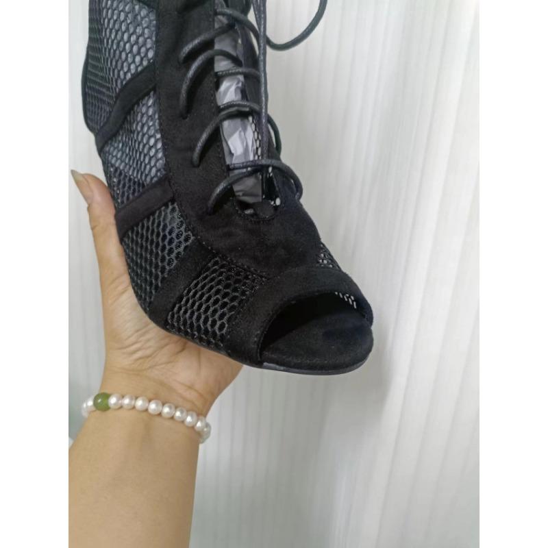 Aneikeh, ботильоны из сетчатой ​​ткани на среднем каблуке 7 см, модные летние ботильоны 2023 года на шнуровке с перекрестной завязкой и открытым носком, женские модельные туфли, размер 35-43