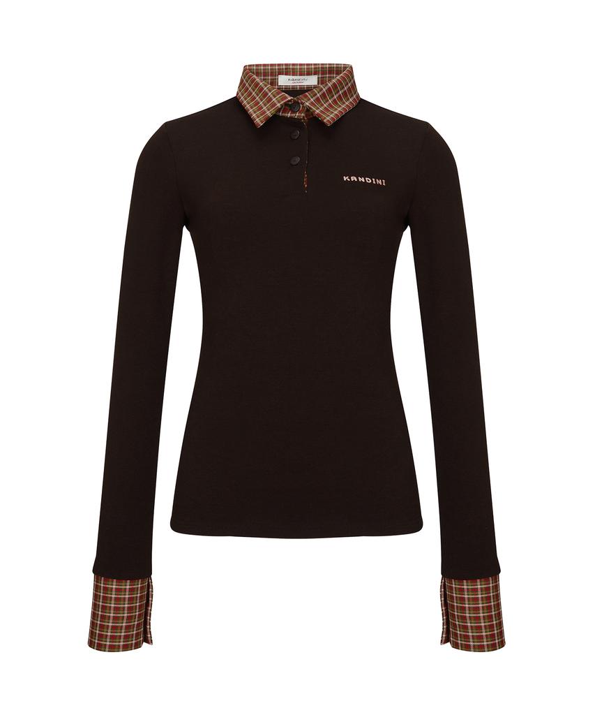 KANDINI Brown Soft Check Polo Shirt