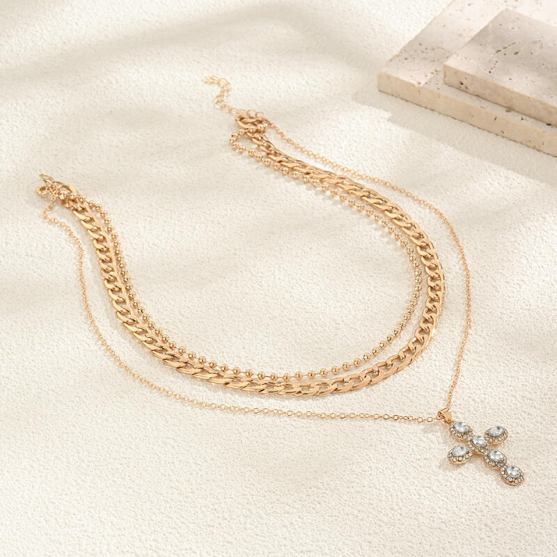 Многослойное ожерелье с крестом и стразами, регулируемая цепочка, многослойные украшения, подарок, унисекс, изящная подвеска, минималистичное, штабелируемое