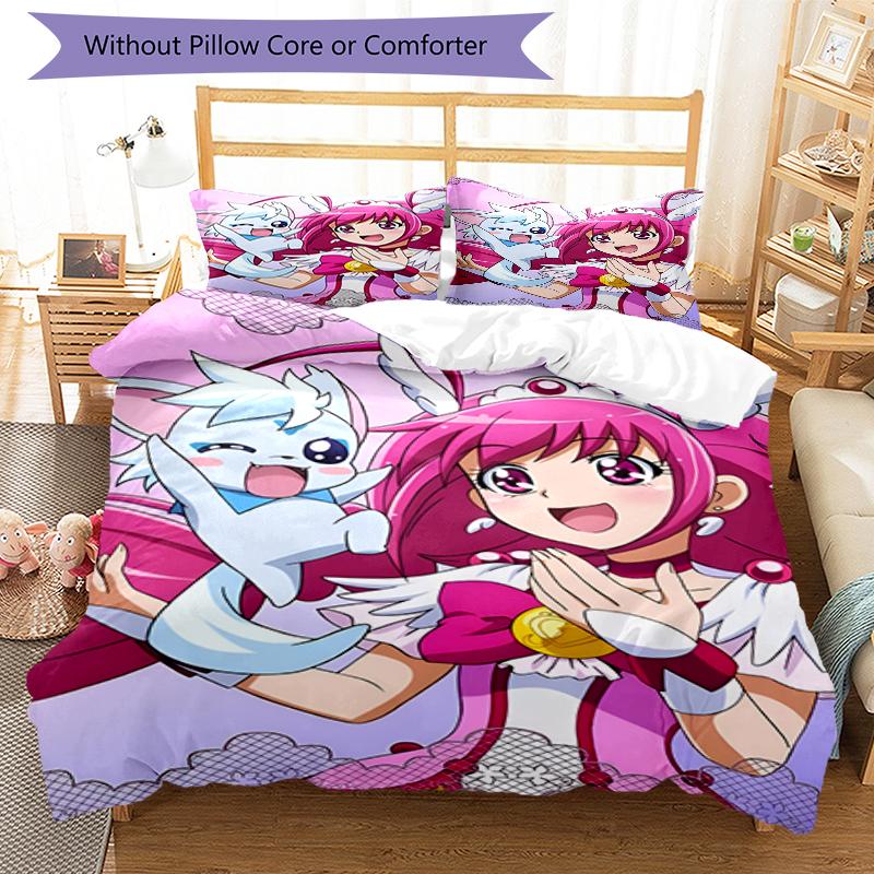3pcs Pretty Cure2 Design Cover Set - HD Printed Bedding with 1 Cover and 2 Pillowcases - Perfect for Home and Dorm Decor