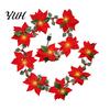 Fireplace Garland Lighting Christmas Poinsettia String Lights, 200/300cm Red Green Floral Garland, Battery/USB Low Voltage LED Operated Indoor Outdoor