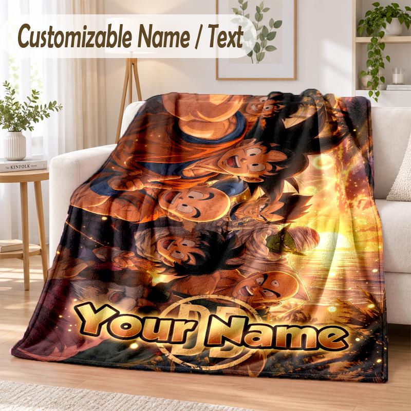 Dragon Ball Custom Name Flannel Throw Blanket Soft Warm for Sofa Bed Indoor Home Use